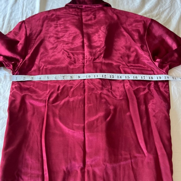 Vintage Satin Velvet Trim Pyjama Shirt Dress S Ruby - Picture 12 of 15